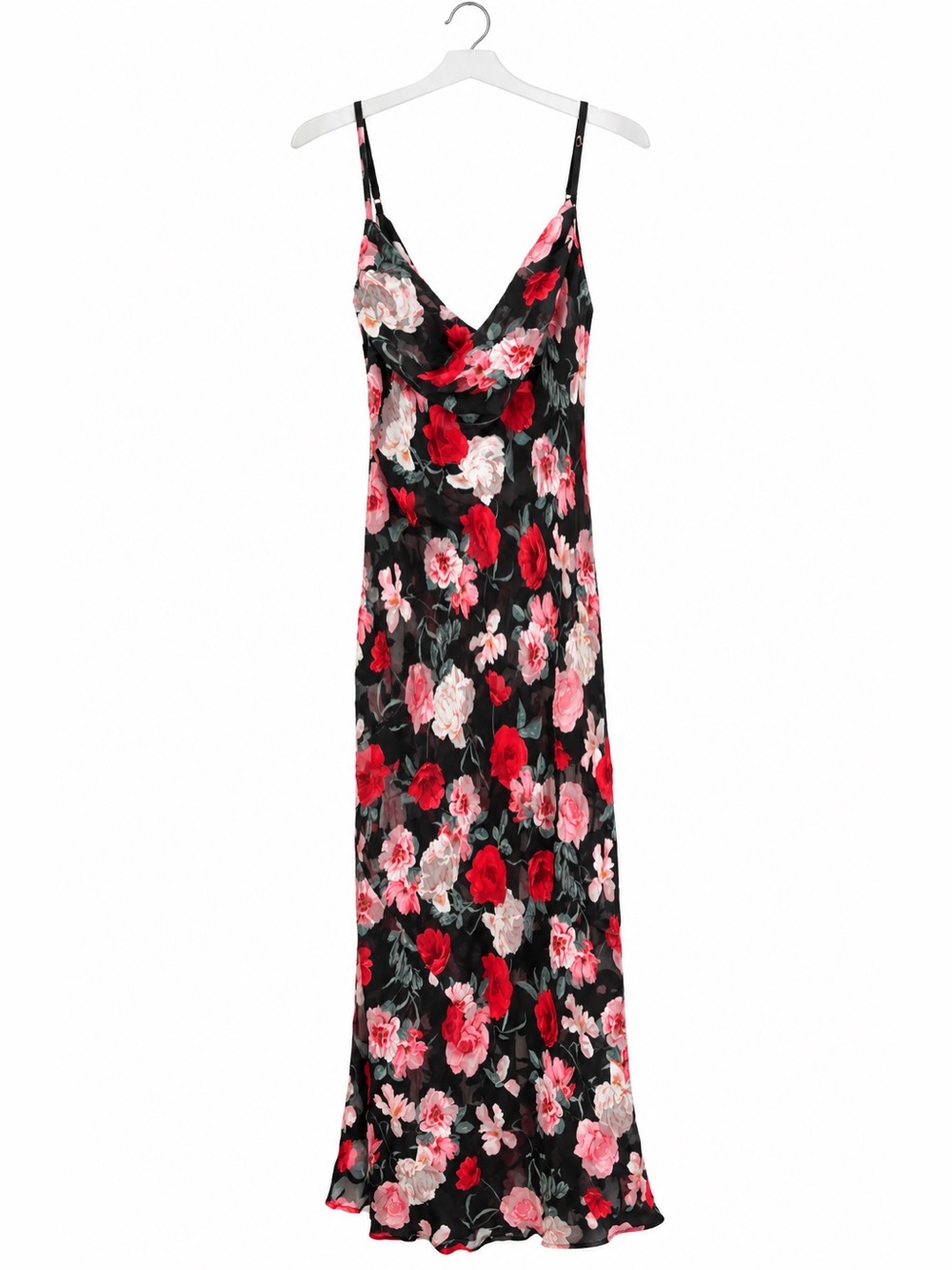 Victoria's Secret Black Maxi Slip Dress with Red & Pink Floral Print